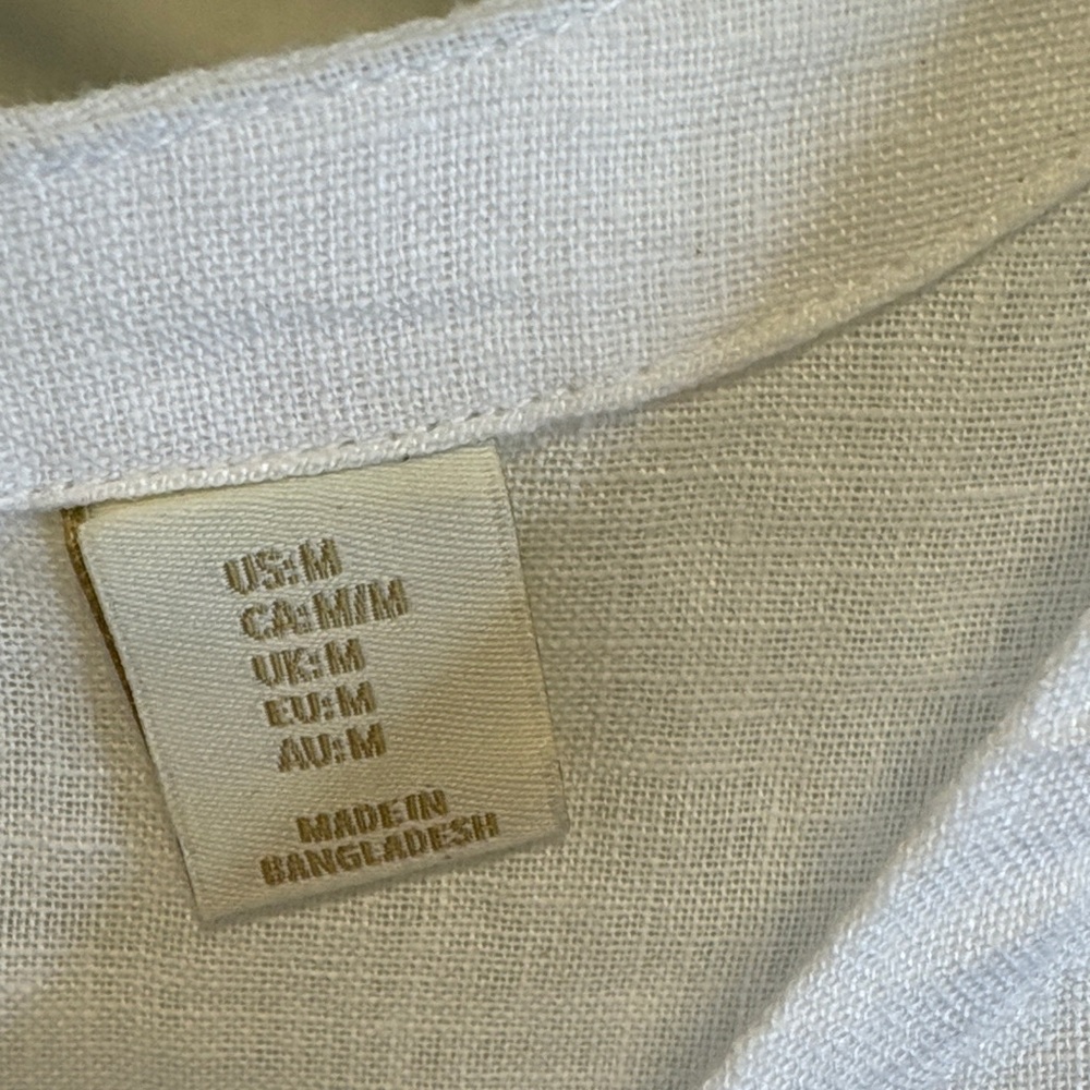 Cynthia Rowley White Linen Scoop-neck Button-Detail Short Sleeve Top Medium - Picture 7 of 8